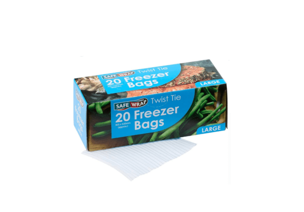 SAFE WRAP (TWIST TIE) 20 FREEZER BAGS LARGE-20BAGS (LARGE 305*430MM)